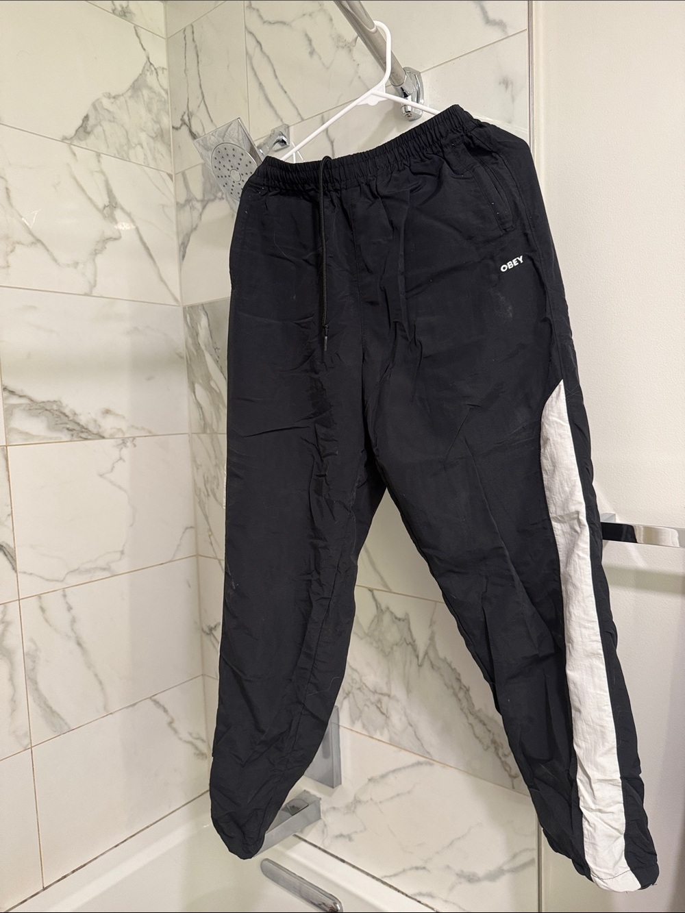 Obey Black Joggers with White Side Stripe